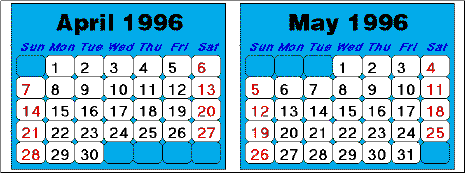  April 1996 Calendar 