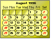  -- August 1996 Calendar -- 