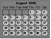  -- August 1996 Calendar -- 