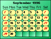  -- September 1996 Calendar -- 