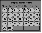 -- September 1996 Calendar -- 