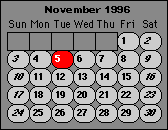  -- November 1996 Calendar -- 