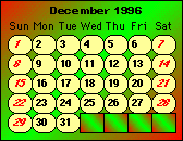  -- December 1996 Calendar -- 