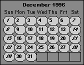  -- December 1996 Calendar -- 