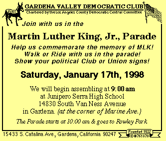  Postcard asking you to join with us in the Martin Luther King, Jr., Parade 